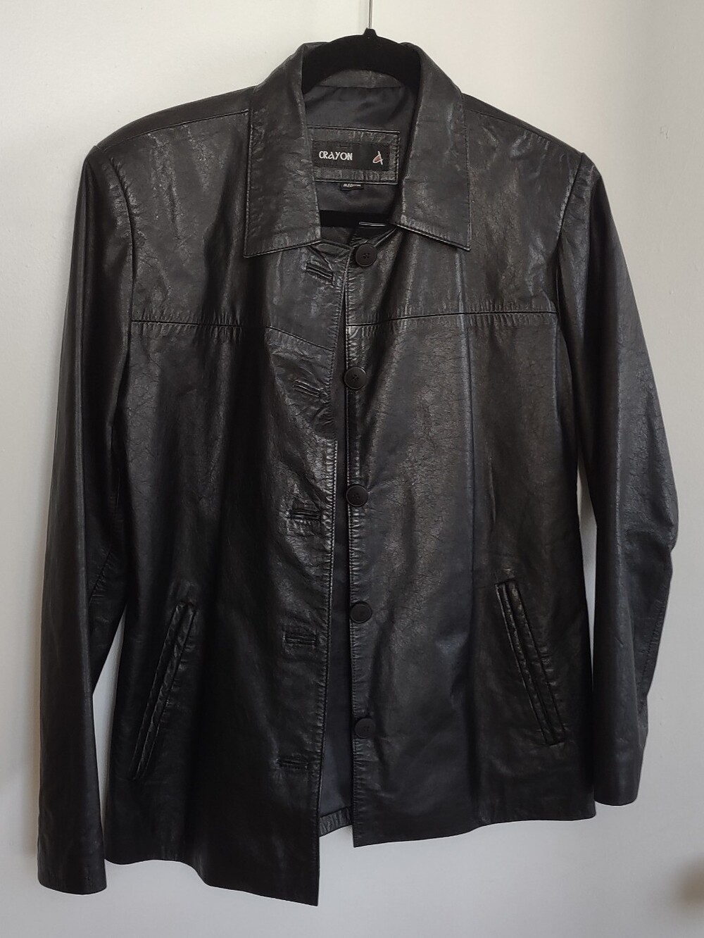 Crayon Women Black Leather Button-Front Jacket
